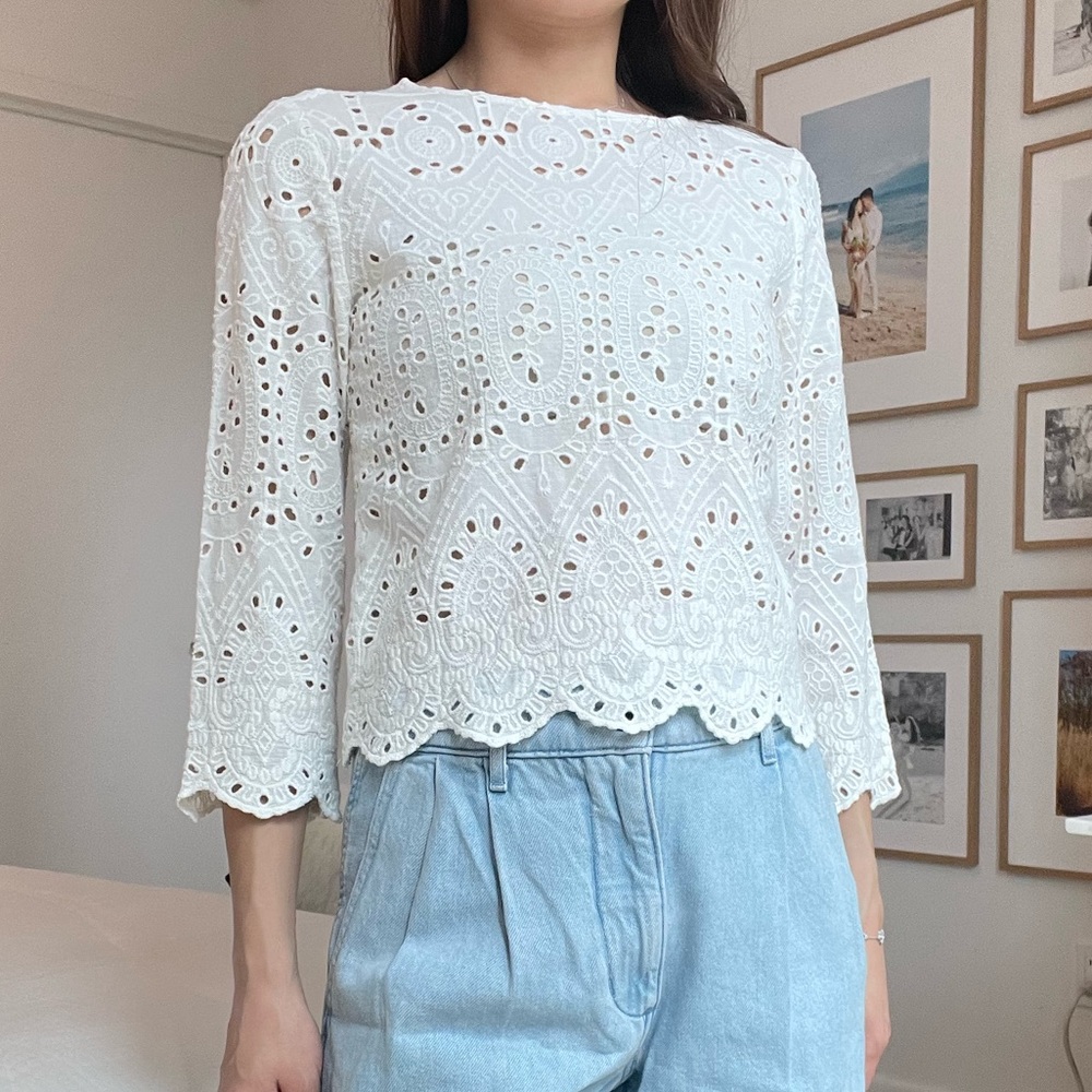 Zara White Eyelet Crop Top Size XS